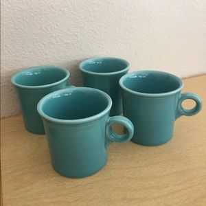 Four Fiestaware fiesta turquoise ring handled mugs